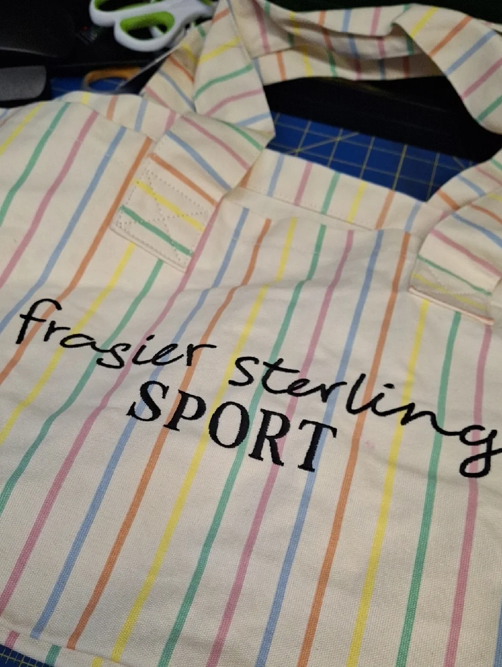 Frasier Sterling Sport Striped Canvas Tote - Pastel Multicolor New 13x9x13 - Picture 2 of 2
